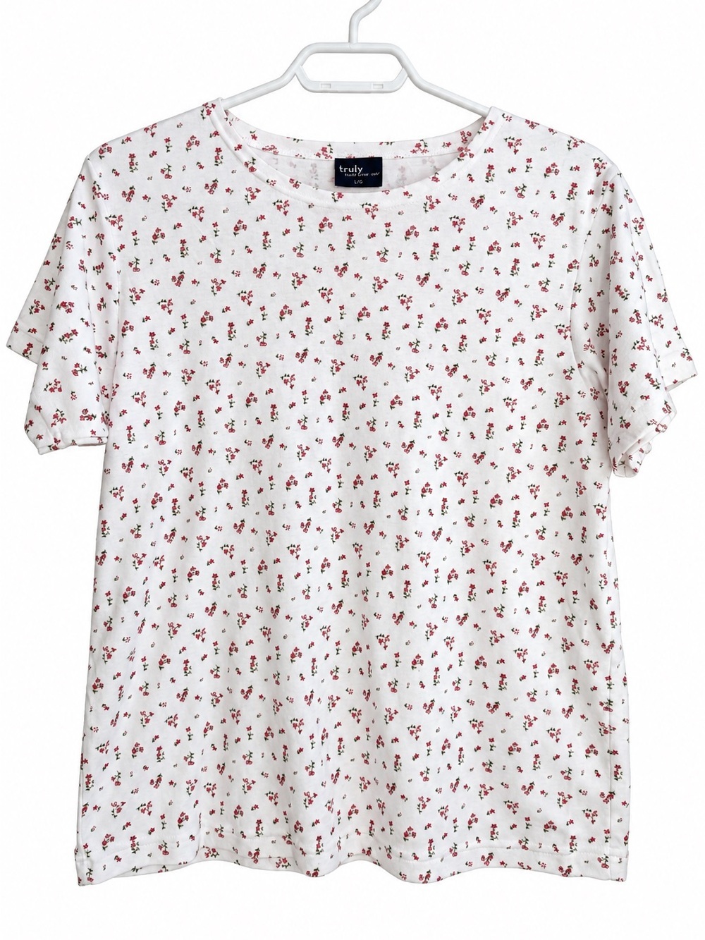 Truly Floral Baby Tee Women’s Size L Ditsy Flower Cottagecore Prairie GrannyChic